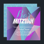 Neon Geometrical Blue White Bar Mitzvah Invitation<br><div class="desc">Jewish Celebration Invitations- Bar Mitzvah Geometrical Invitations</div>