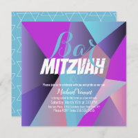 Neon Geometrical Blue White Bar Mitzvah