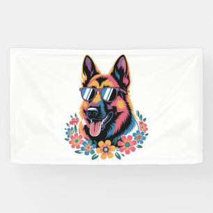Neon German Shepherd with Sunglasses Banner