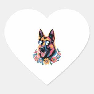 Neon German Shepherd with Sunglasses Heart Sticker