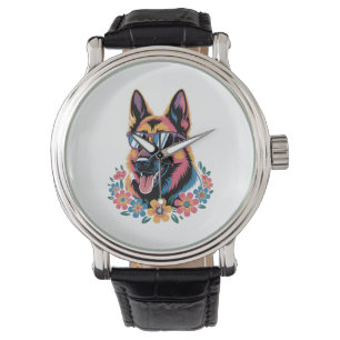 Neon German Shepherd with Sunglasses Watch