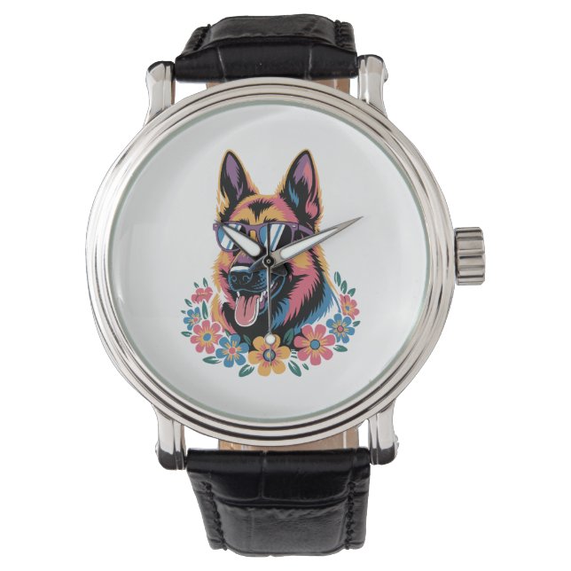 Neon German Shepherd with Sunglasses Watch (Front)
