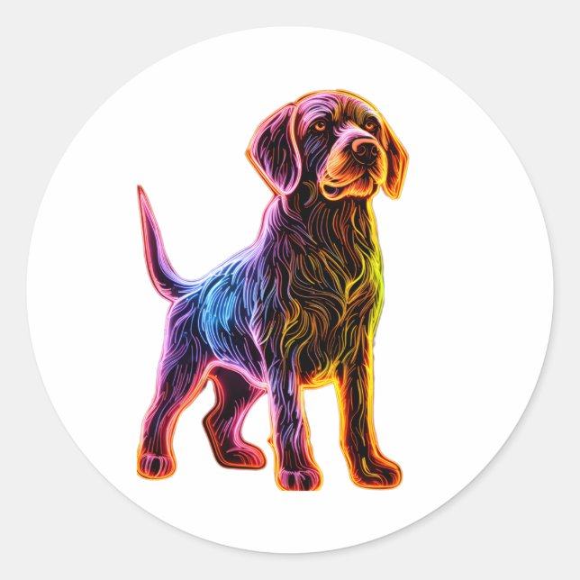 Neon German Wirehaired Pointer   Classic Round Sticker (Front)