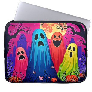 Neon Ghosts' Halloween Party Design Laptop Sleeve