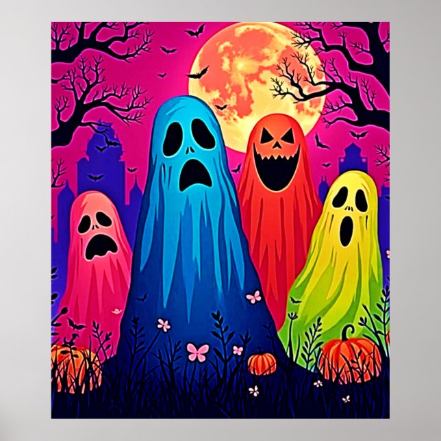 Neon Ghosts' Halloween Party Design Poster (Front)
