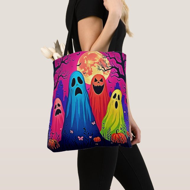 Neon Ghosts' Halloween Party Design Tote Bag (Close Up)