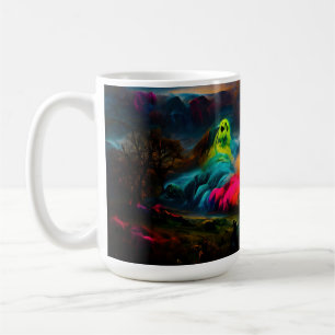 Neon Ghosts in a Haunted Fantasy Landscape Coffee Mug