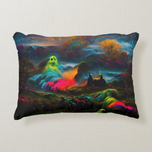 Neon Ghosts in a Haunted Fantasy Landscape Decorative Cushion