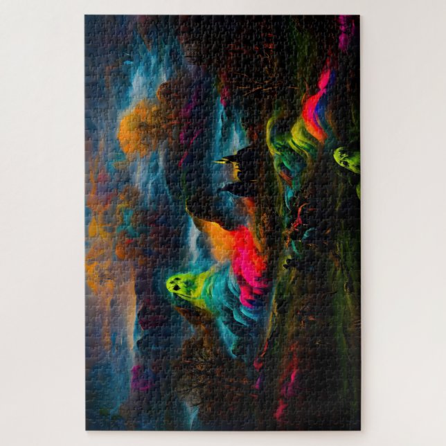 Neon Ghosts in a Haunted Fantasy Landscape Jigsaw Puzzle (Vertical)