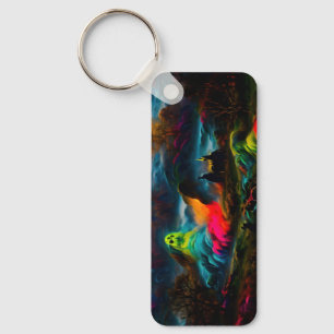 Neon Ghosts in a Haunted Fantasy Landscape Key Ring