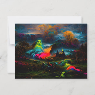 Neon Ghosts in a Haunted Fantasy Landscape Postcard