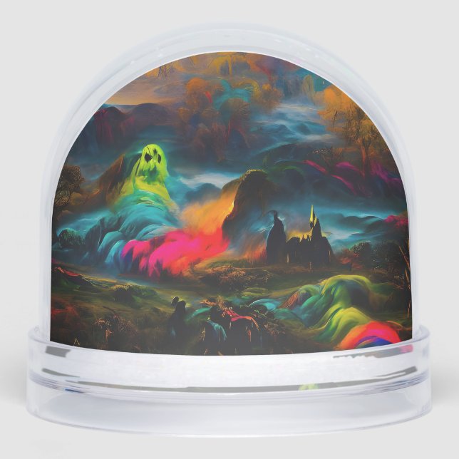 Neon Ghosts in a Haunted Fantasy Landscape Snowglobe (Front)