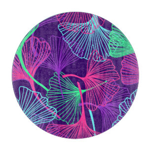 Neon Gingko Leaves: Bright Floral. Cutting Board