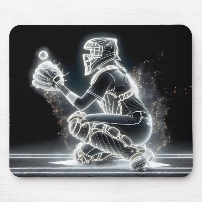 Neon Girl Baseball Catcher Mouse Pad (Front)
