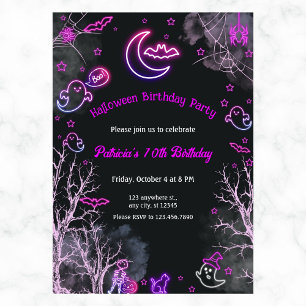 Neon Girl Halloween Birthday Any Year Invitation
