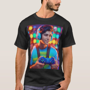 Neon Glare Gaming Controller Design T-Shirt