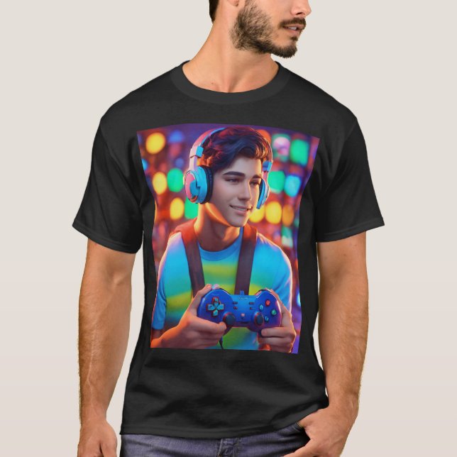 Neon Glare Gaming Controller Design T-Shirt (Front)