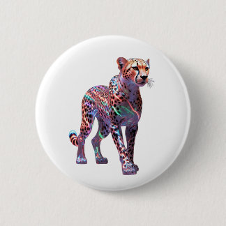 Neon Glass Cheetah Art – Colorful Energy Speed Ani 6 Cm Round Badge