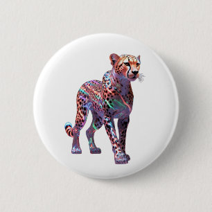 Neon Glass Cheetah Art – Colourful Energy Speed An 6 Cm Round Badge