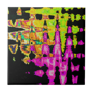 Neon Glitch Abstract Art Poster Print Ceramic Tile