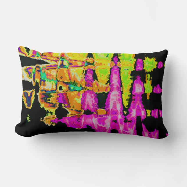 Neon Glitch Abstract Art Poster Print Lumbar Cushion (Front)