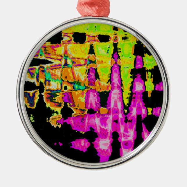 Neon Glitch Abstract Art Poster Print Metal Ornament (Front)