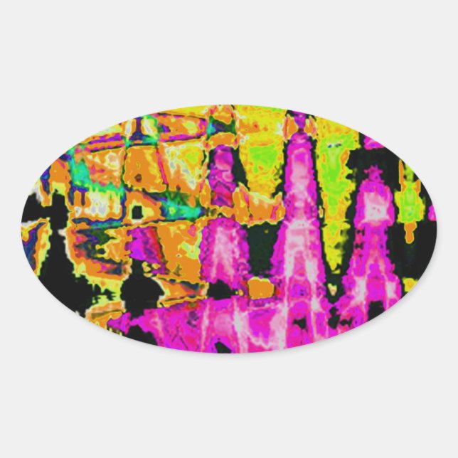 Neon Glitch Abstract Art Poster Print Oval Sticker (Front)