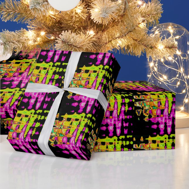 Neon Glitch Abstract Art Poster Print Wrapping Paper (Holidays)