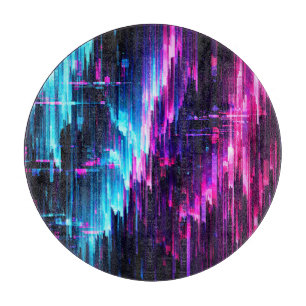 Neon Glitch Data Stream Abstract Cutting Board