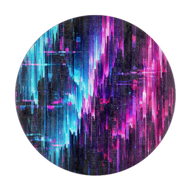Neon Glitch Data Stream Abstract Cutting Board (Front)