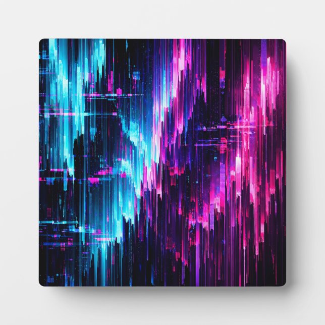 Neon Glitch Data Stream Abstract Plaque (Front)