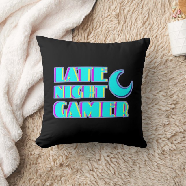 Neon Glitch Gamer Throw Pillow | Synthwave Decor (Blanket)