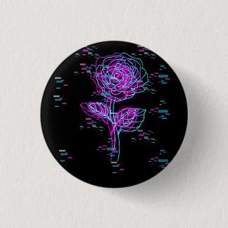 Neon Glitch Rose Design 3 Cm Round Badge