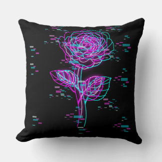 Neon Glitch Rose Design Cushion