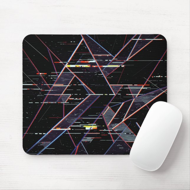 Neon Glitchcore Geometric Shapes on Black Mouse Pad (With Mouse)
