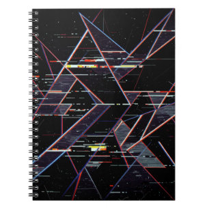 Neon Glitchcore Geometric Shapes on Black Notebook