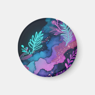 Neon Glitter Botanical Abstract Magnet