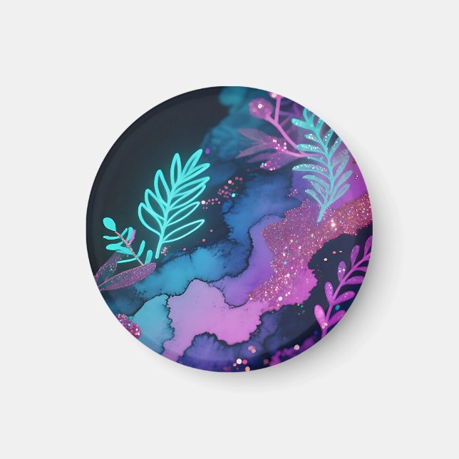 Neon Glitter Botanical Abstract Magnet (Front)
