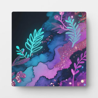Neon Glitter Botanical Abstract Plaque