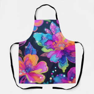 Neon Glitter Floral Pattern Apron