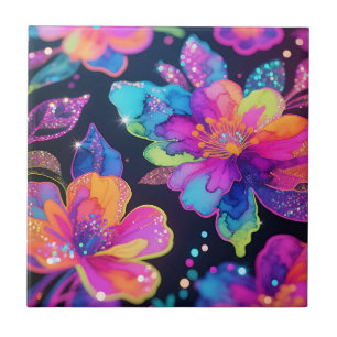 Neon Glitter Floral Pattern Ceramic Tile