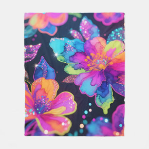 Neon Glitter Floral Pattern Fleece Blanket