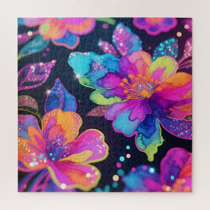 Neon Glitter Floral Pattern Jigsaw Puzzle