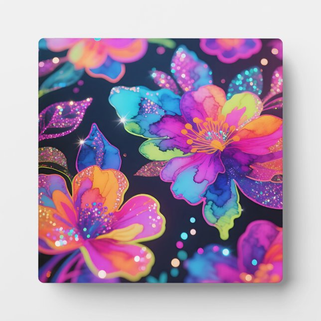 Neon Glitter Floral Pattern Plaque (Front)