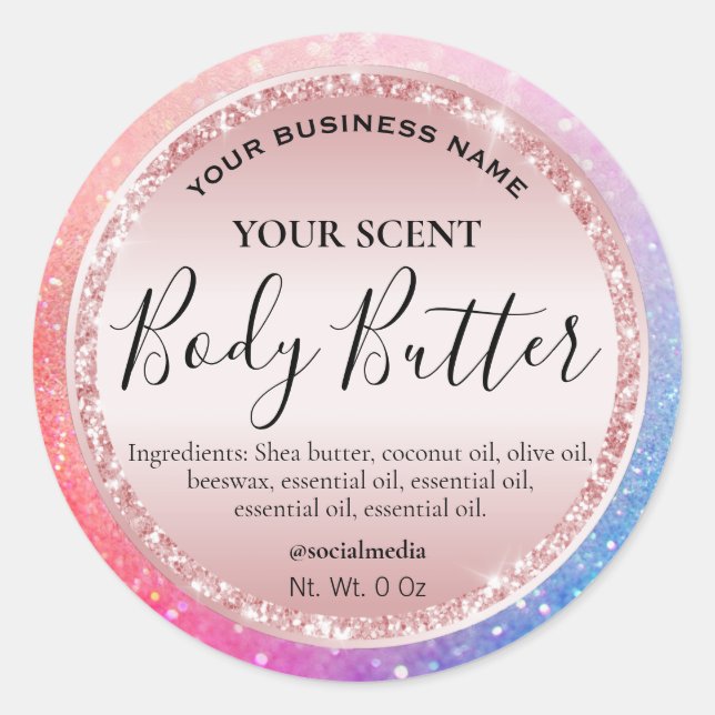 Neon Glitter Rose Gold Body Butter Labels (Front)
