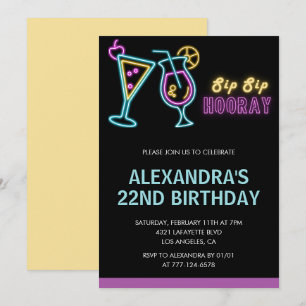 Neon Glow 22nd birthday invitations Cocktail