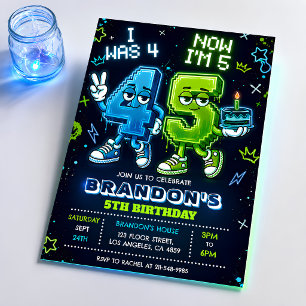 Neon Glow 5th Birthday Invitation Boy