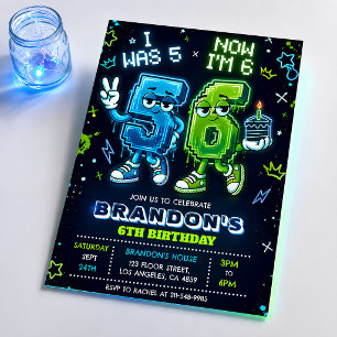 Neon Glow 6th Birthday Invitation Boy