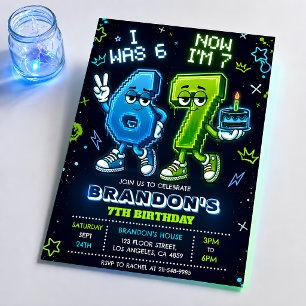 Neon Glow 7th Birthday Invitation Boy