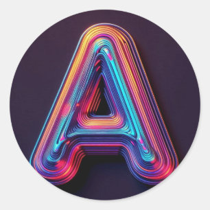 Neon Glow Alphabet Stickers – Letter A Vibrant 3D 